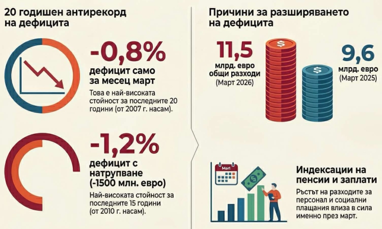 Анализ на ФС: Бюджетът на червено, рекорден дефицит към март 2026 г.